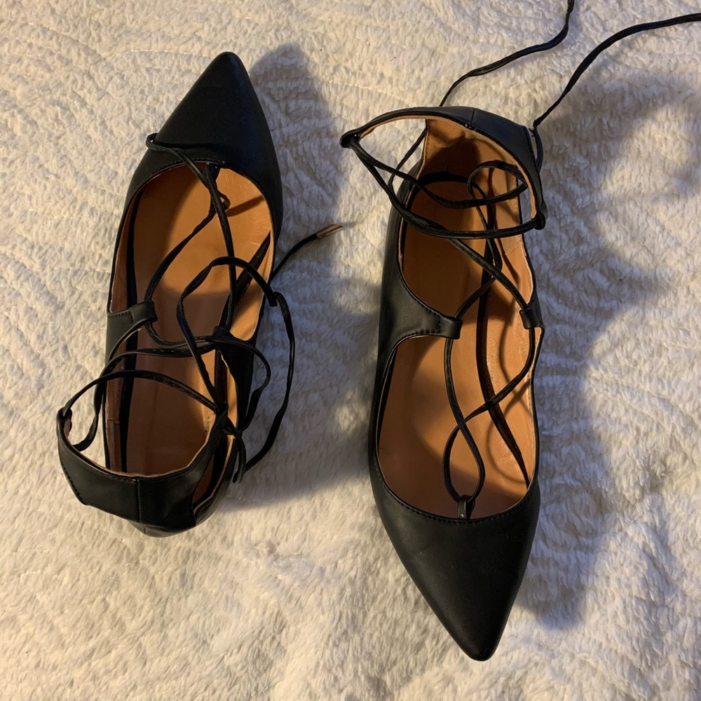 Faux Leather lace up flats